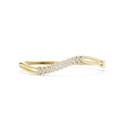 0.96CTW Multi-Row Diamond Wave Bypass Bangle Bracelet - Yellow Gold