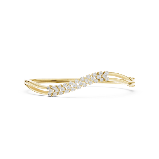 0.96 Carat Multi-Row Diamond Wave Bypass Bangle Bracelet - Yellow Gold