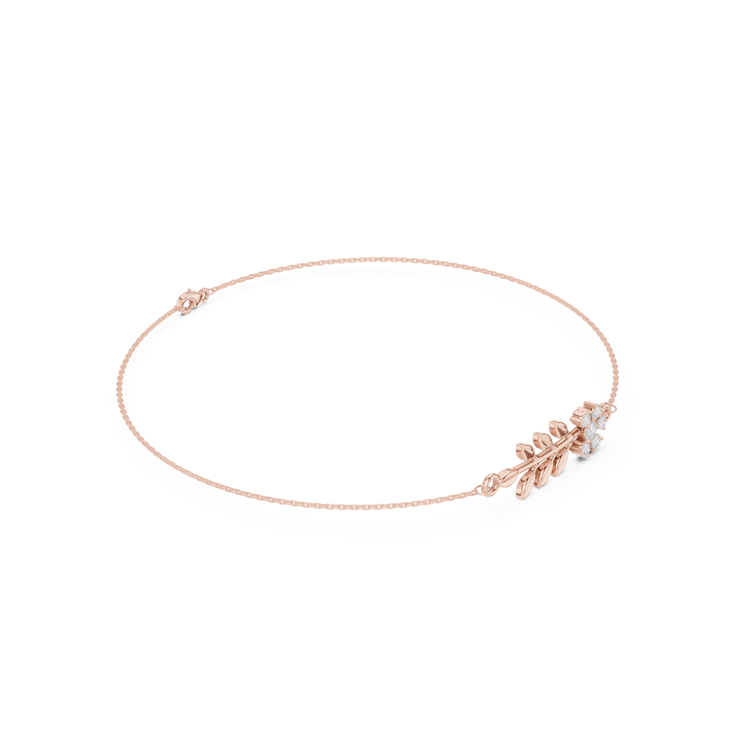0.11CTW Diamond Flower & Leaf Branch Gold Chain Bracelet