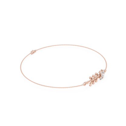 0.11CTW Diamond Flower & Leaf Branch Gold Chain Bracelet
