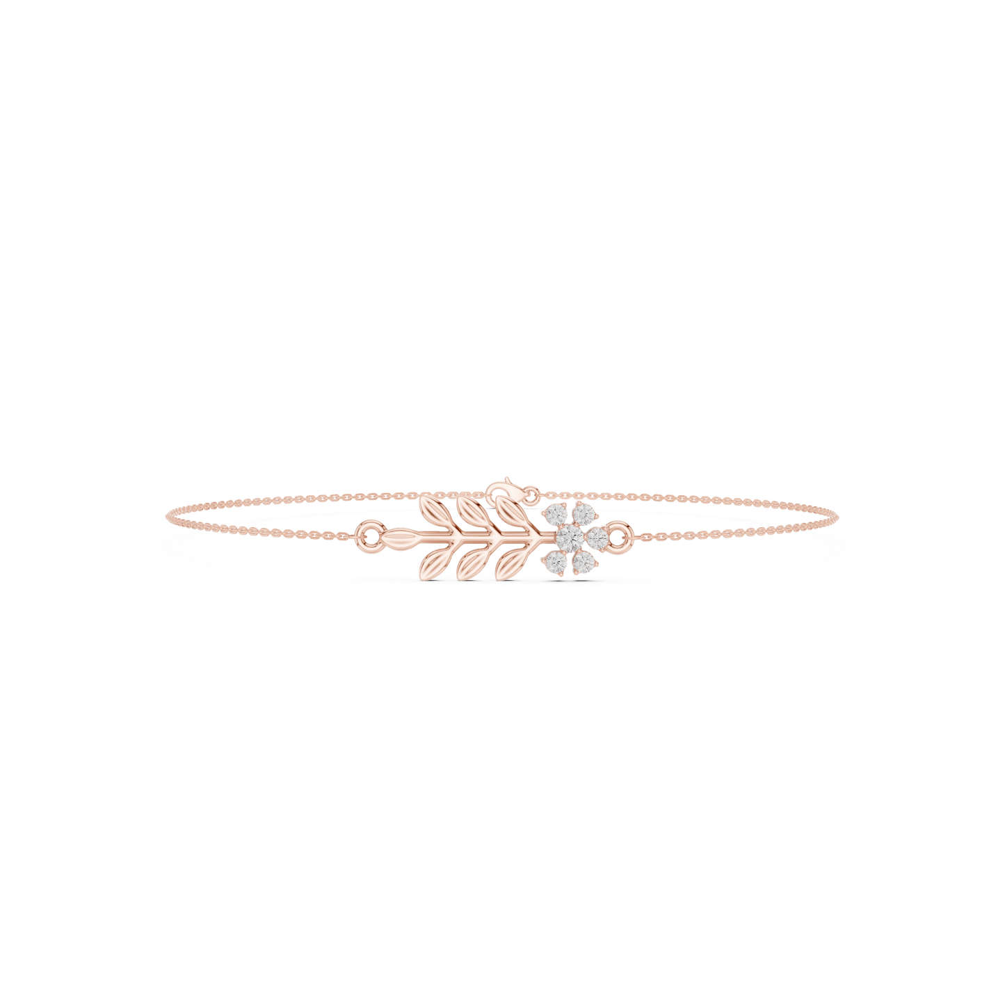 0.11CTW Diamond Flower & Leaf Branch Gold Chain Bracelet