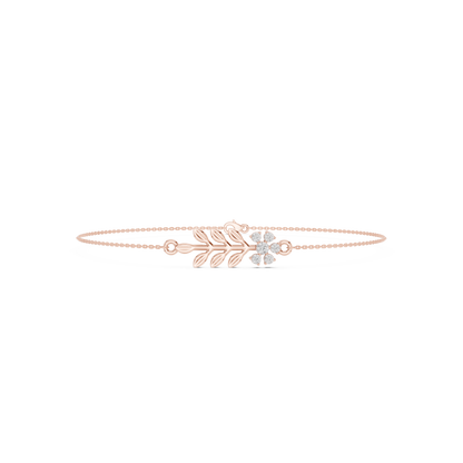 0.11CTW Diamond Flower & Leaf Branch Gold Chain Bracelet