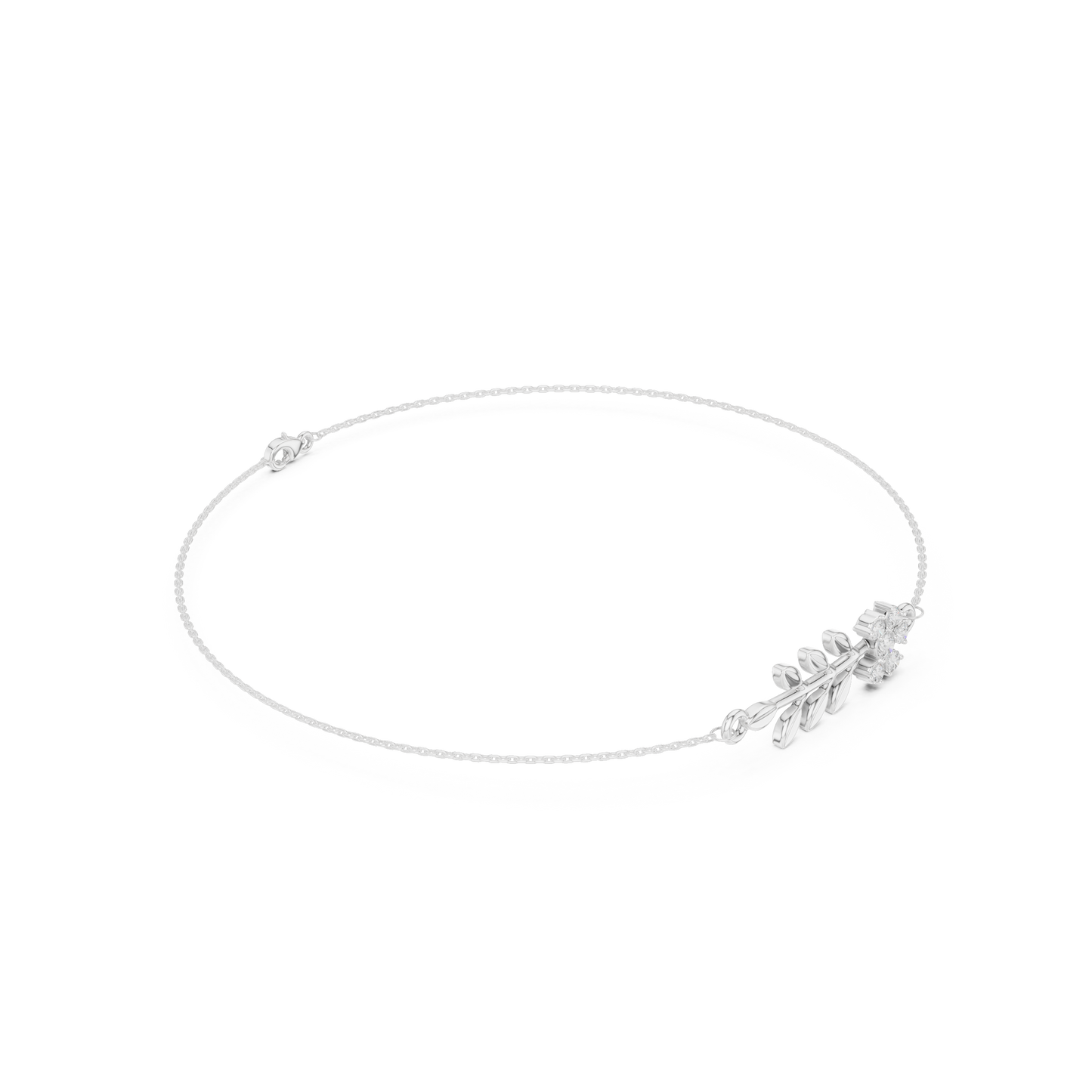 0.11CTW Diamond Flower & Leaf Branch Gold Chain Bracelet