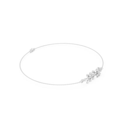 0.11CTW Diamond Flower & Leaf Branch Gold Chain Bracelet
