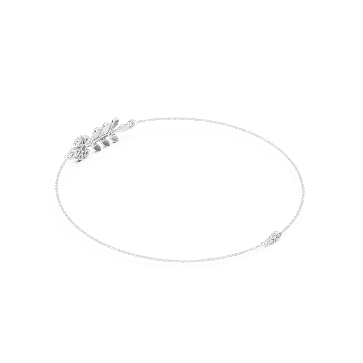 0.11CTW Diamond Flower & Leaf Branch Gold Chain Bracelet