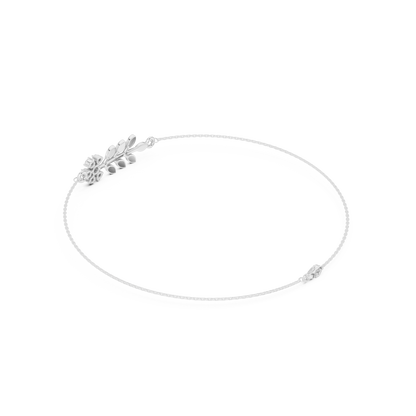 0.11CTW Diamond Flower & Leaf Branch Gold Chain Bracelet