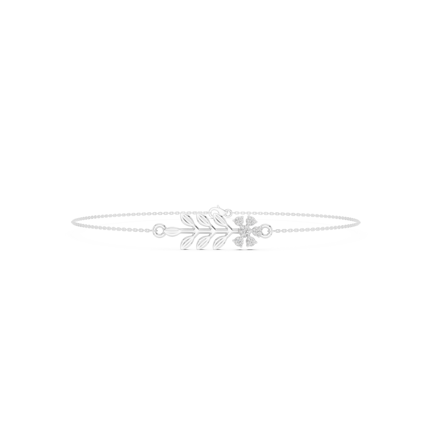 0.11CTW Diamond Flower & Leaf Branch Gold Chain Bracelet