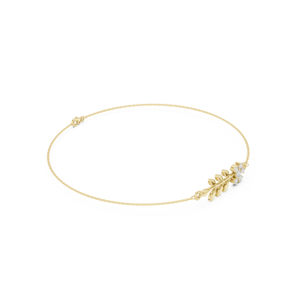 0.11CTW Diamond Flower & Leaf Branch Gold Chain Bracelet