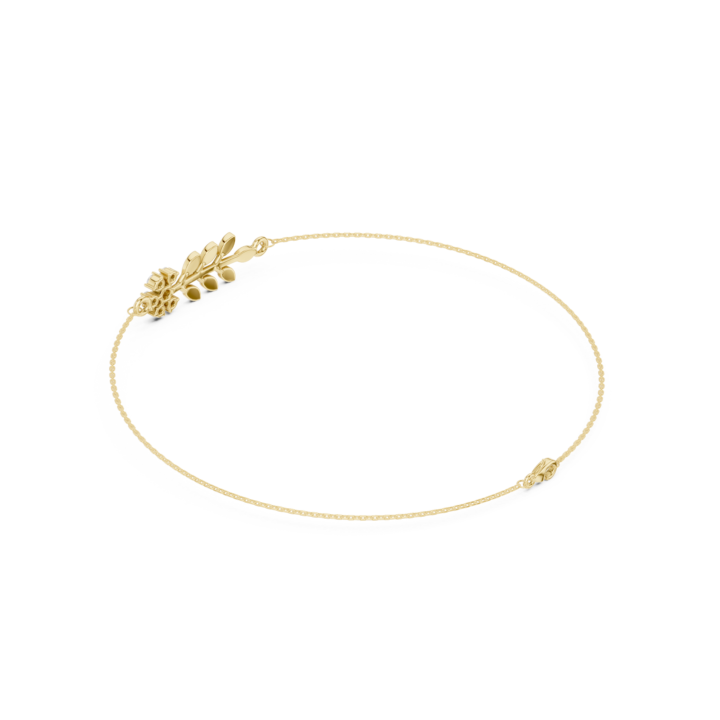 0.11CTW Diamond Flower & Leaf Branch Gold Chain Bracelet