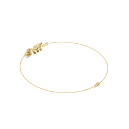 0.11CTW Diamond Flower & Leaf Branch Gold Chain Bracelet