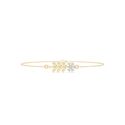 0.11CTW Diamond Flower & Leaf Branch Gold Chain Bracelet