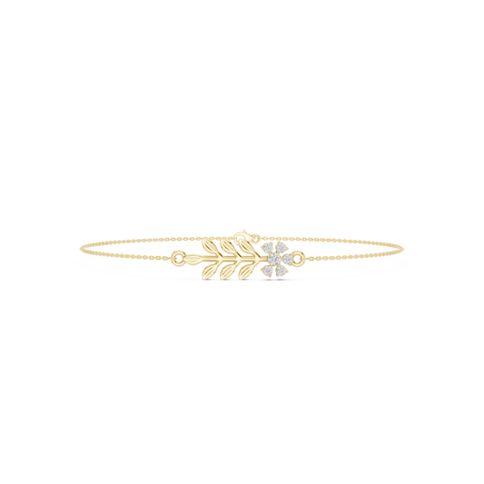 0.11 Carat Diamond Flower & Leaf Branch Gold Chain Bracelet