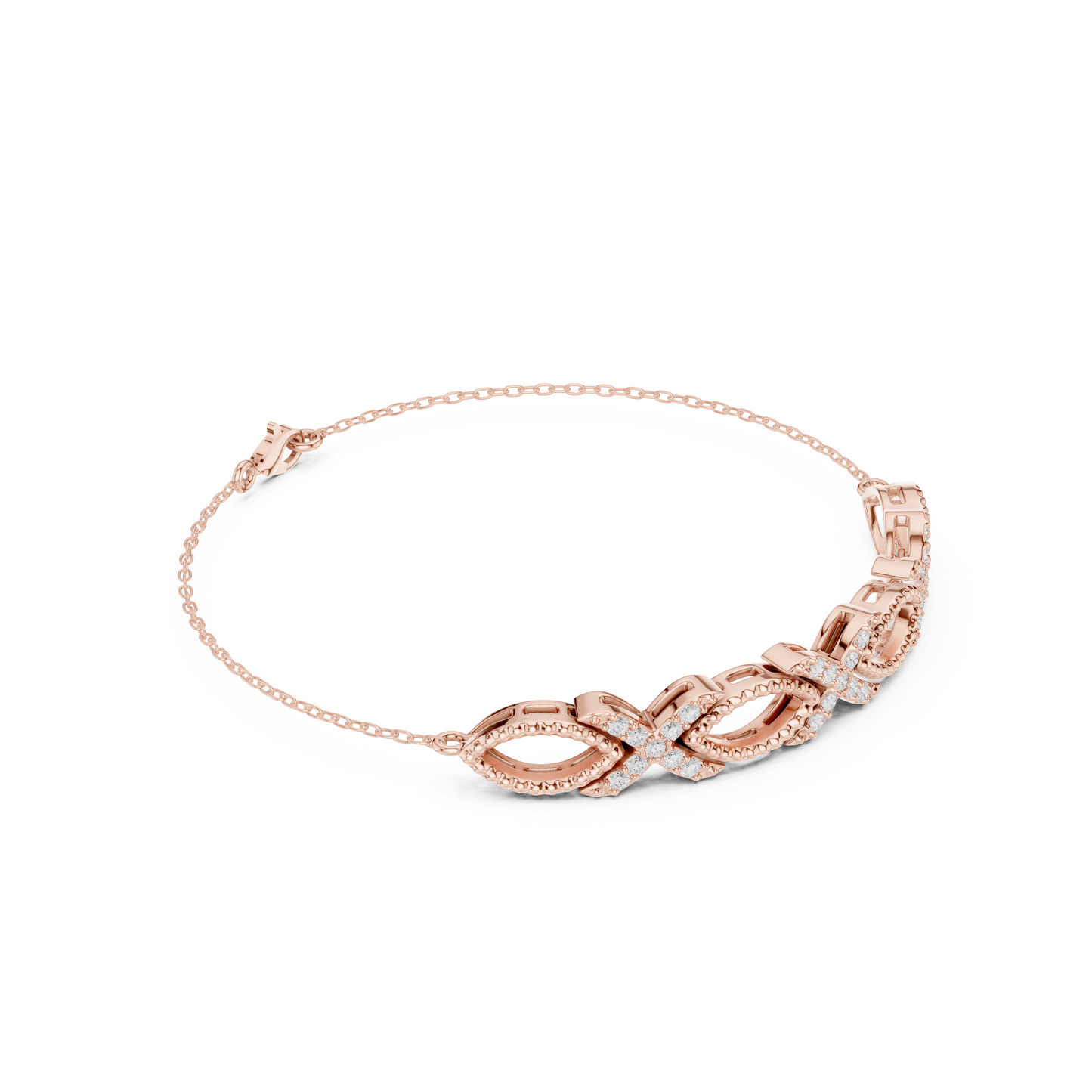 0.34CTW Infinity Diamond Link Bracelet - Yellow Gold Milgrain Bangle