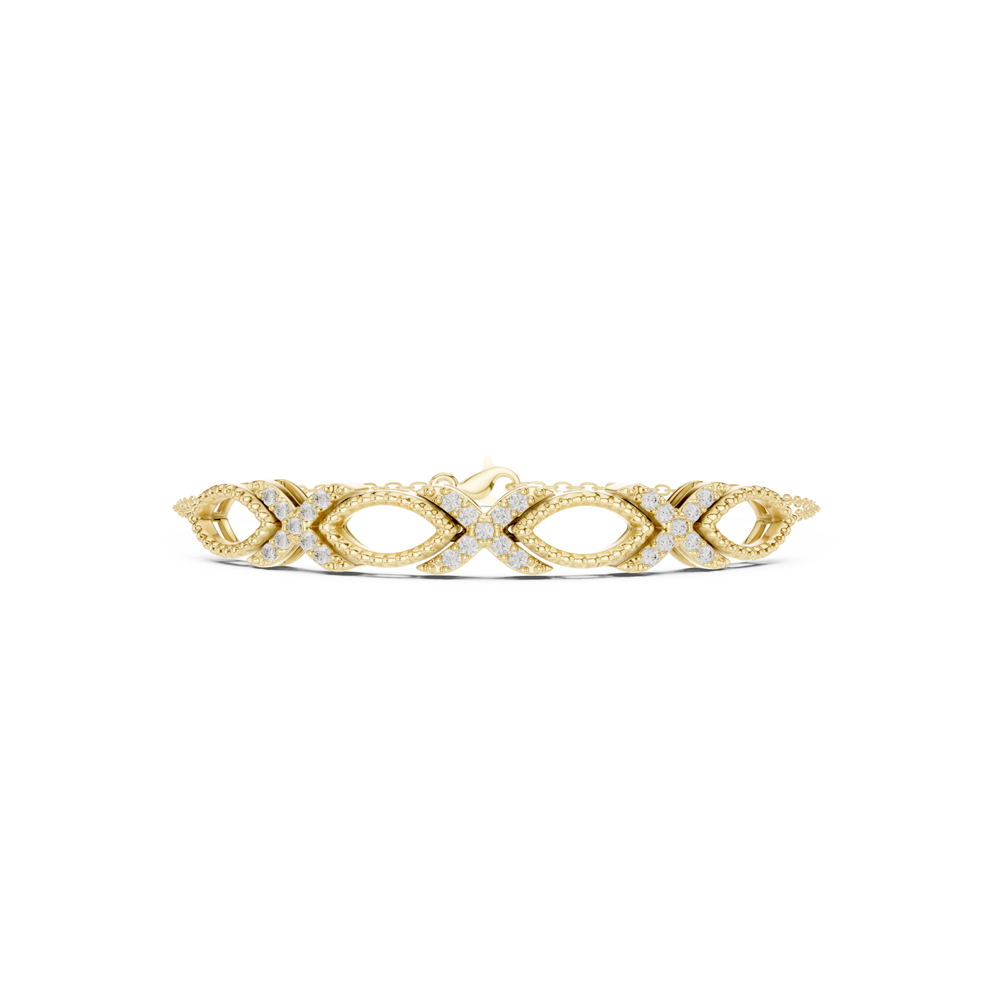 0.34CTW Infinity Diamond Link Bracelet - Yellow Gold Milgrain Bangle