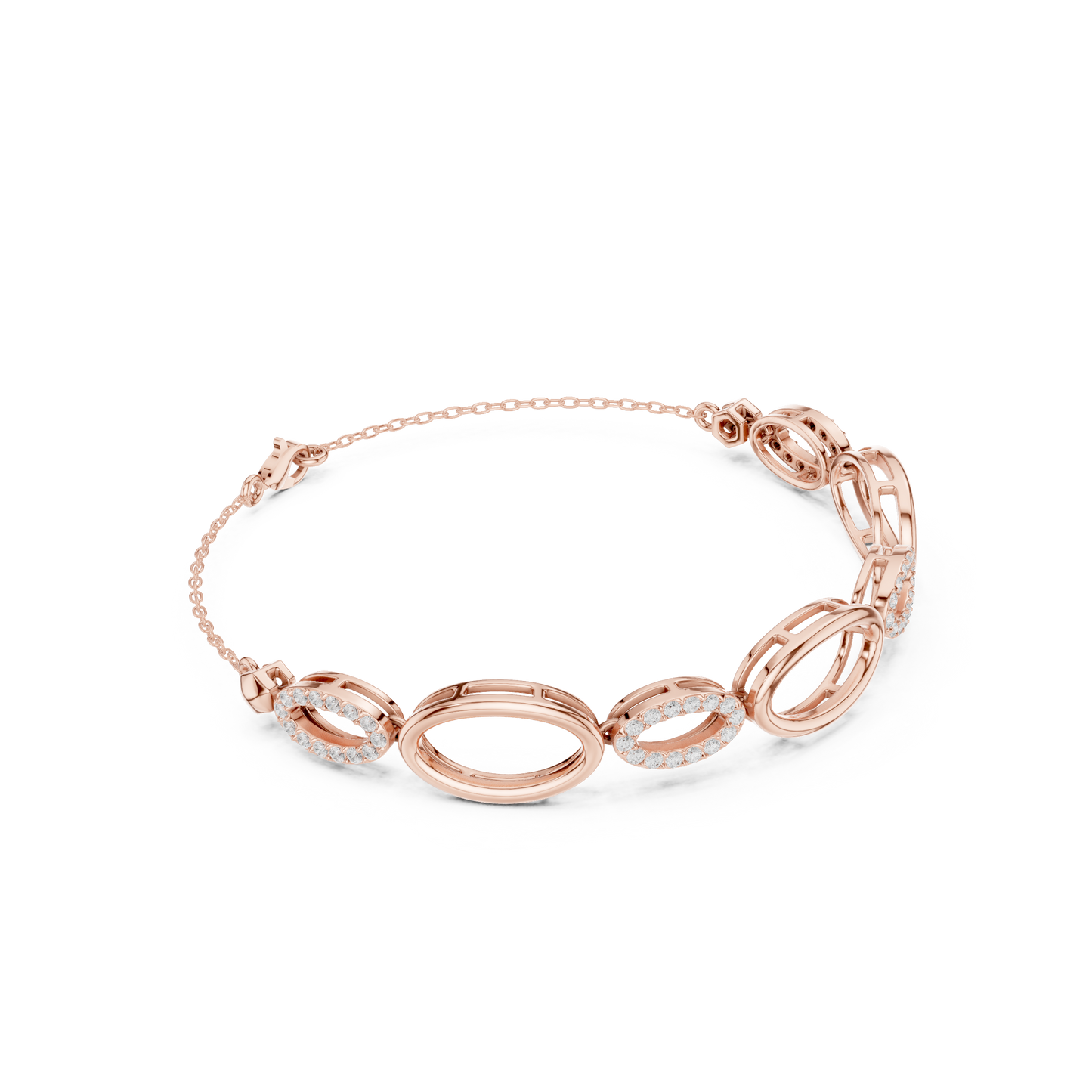 0.58CTW Interlocking Oval Diamond Link Bracelet - Yellow Gold Geometric