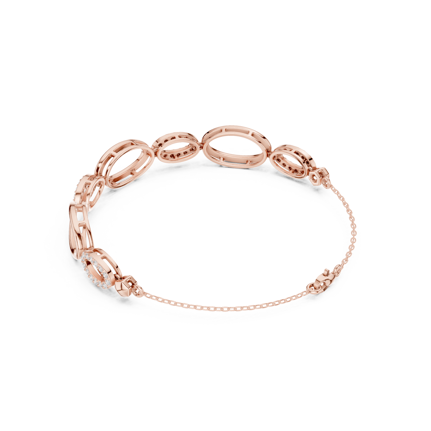 0.58CTW Interlocking Oval Diamond Link Bracelet - Yellow Gold Geometric