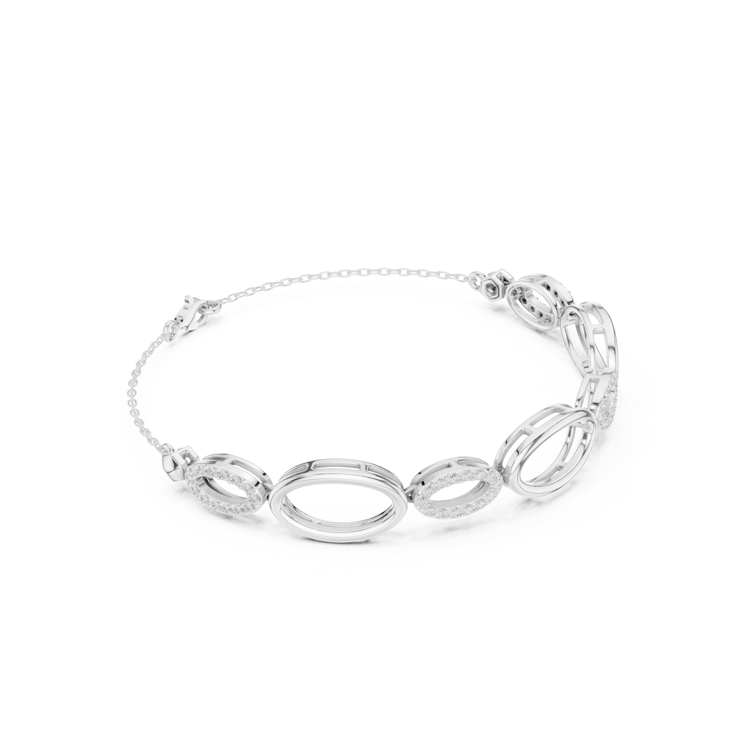 0.58CTW Interlocking Oval Diamond Link Bracelet - Yellow Gold Geometric