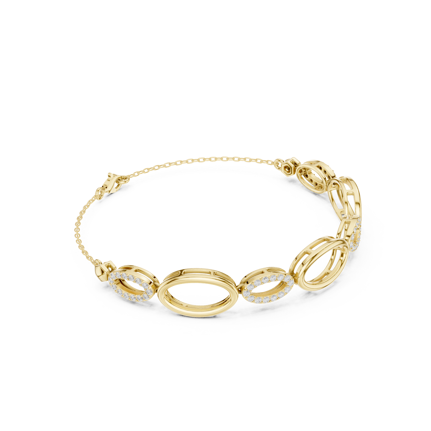 0.58CTW Interlocking Oval Diamond Link Bracelet - Yellow Gold Geometric
