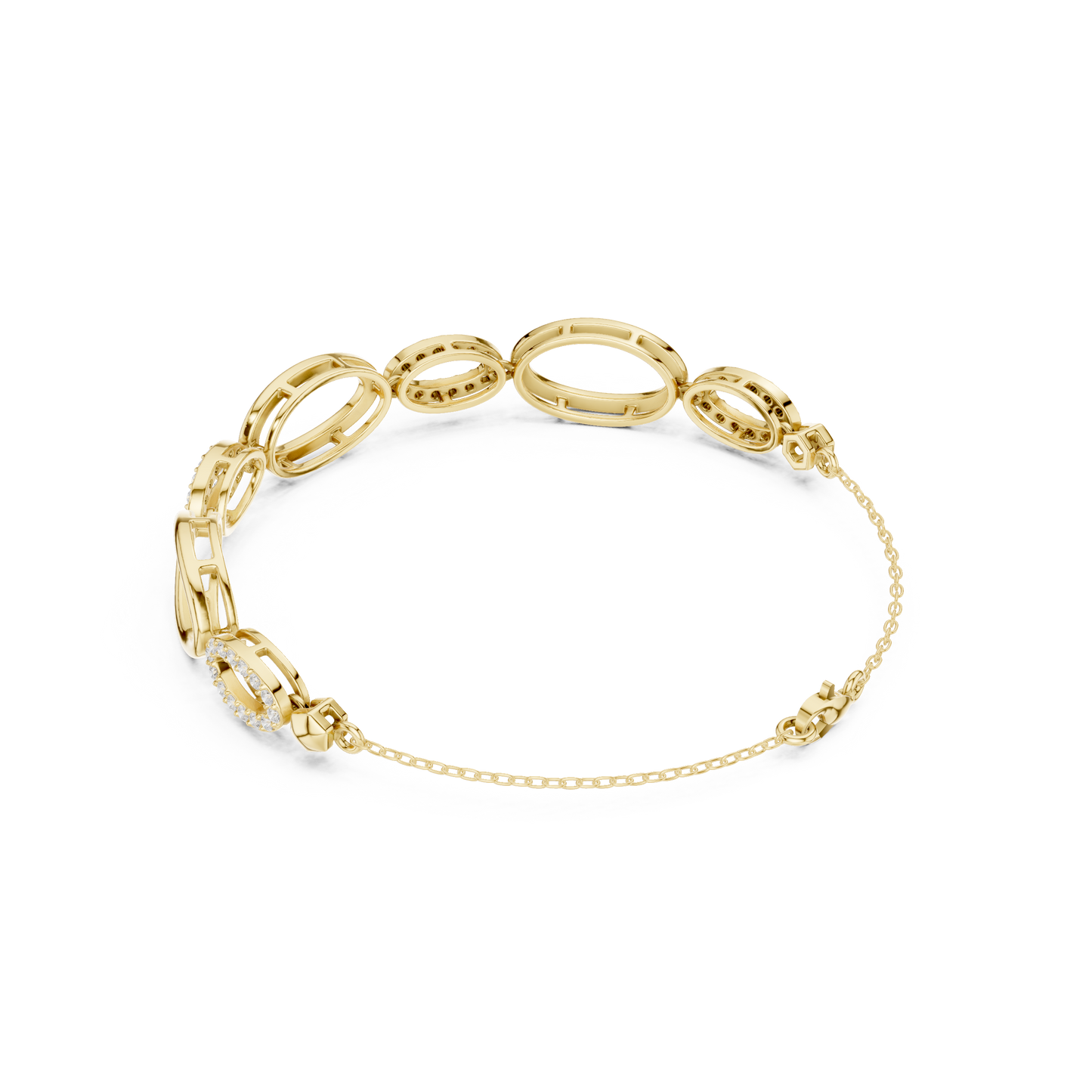 0.58CTW Interlocking Oval Diamond Link Bracelet - Yellow Gold Geometric