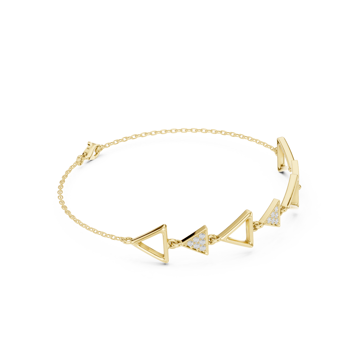 0.15CTW Geometric Triangle Diamond Link Bracelet - Yellow Gold Arrow
