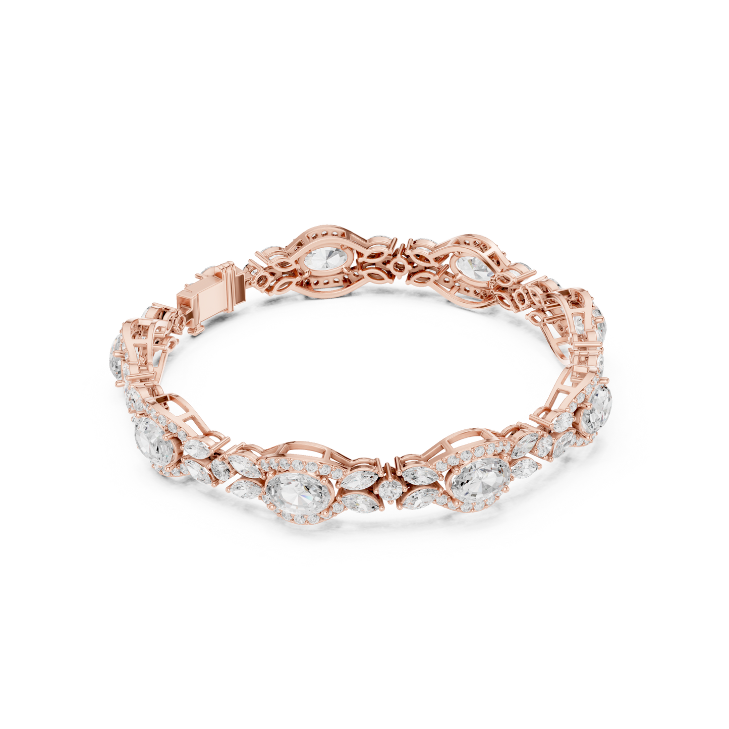 10.78CTW Oval & Marquise Diamond Halo Link Bracelet - Yellow Gold