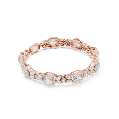 10.78CTW Oval & Marquise Diamond Halo Link Bracelet - Yellow Gold