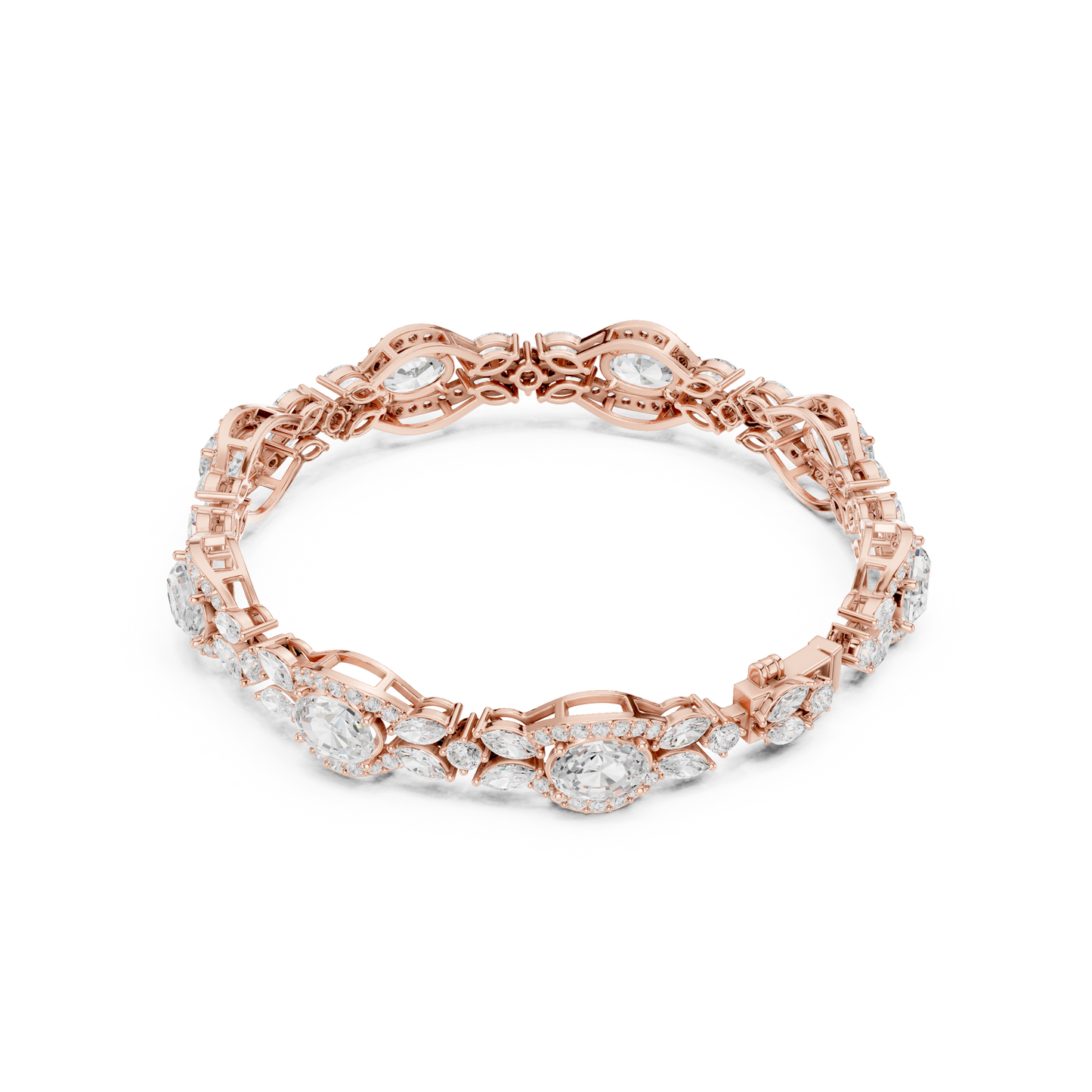 10.78CTW Oval & Marquise Diamond Halo Link Bracelet - Yellow Gold