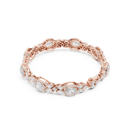 10.78CTW Oval & Marquise Diamond Halo Link Bracelet - Yellow Gold