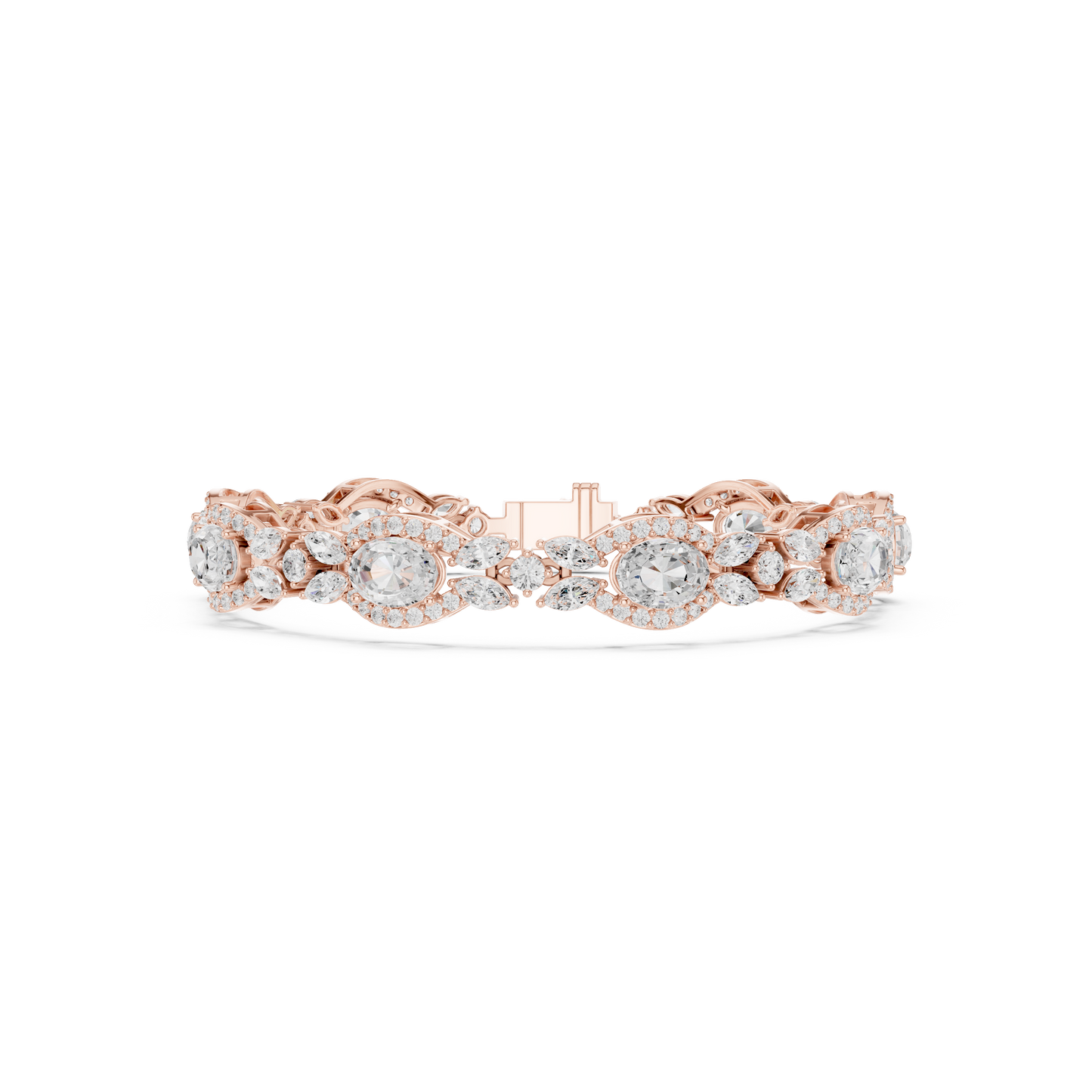 10.78CTW Oval & Marquise Diamond Halo Link Bracelet - Yellow Gold