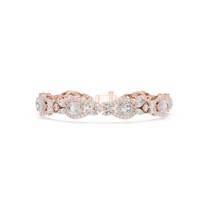 10.78CTW Oval & Marquise Diamond Halo Link Bracelet - Yellow Gold