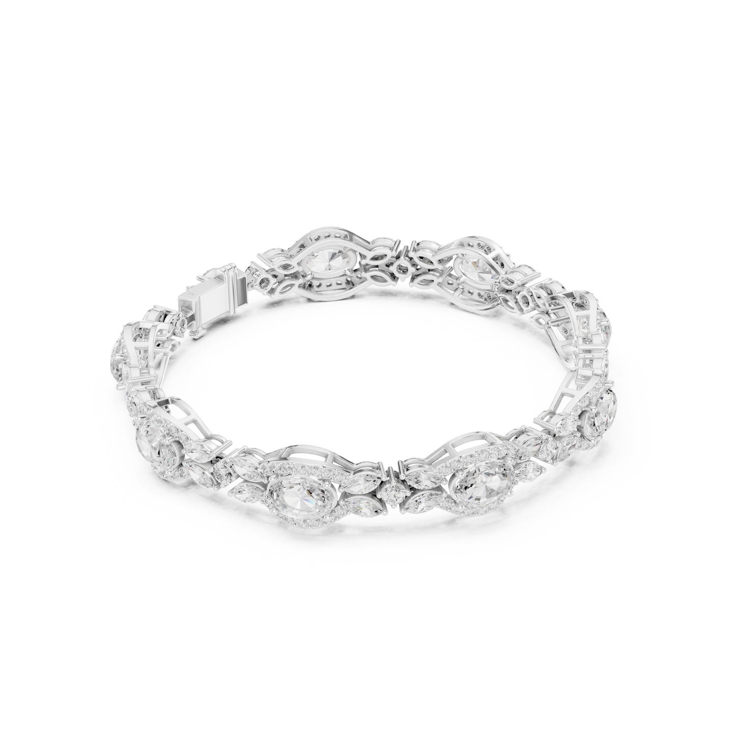 10.78CTW Oval & Marquise Diamond Halo Link Bracelet - Yellow Gold