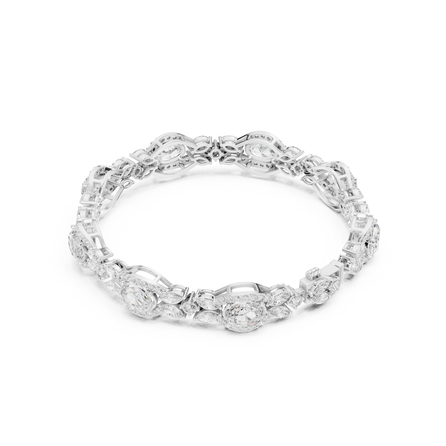 10.78CTW Oval & Marquise Diamond Halo Link Bracelet - Yellow Gold