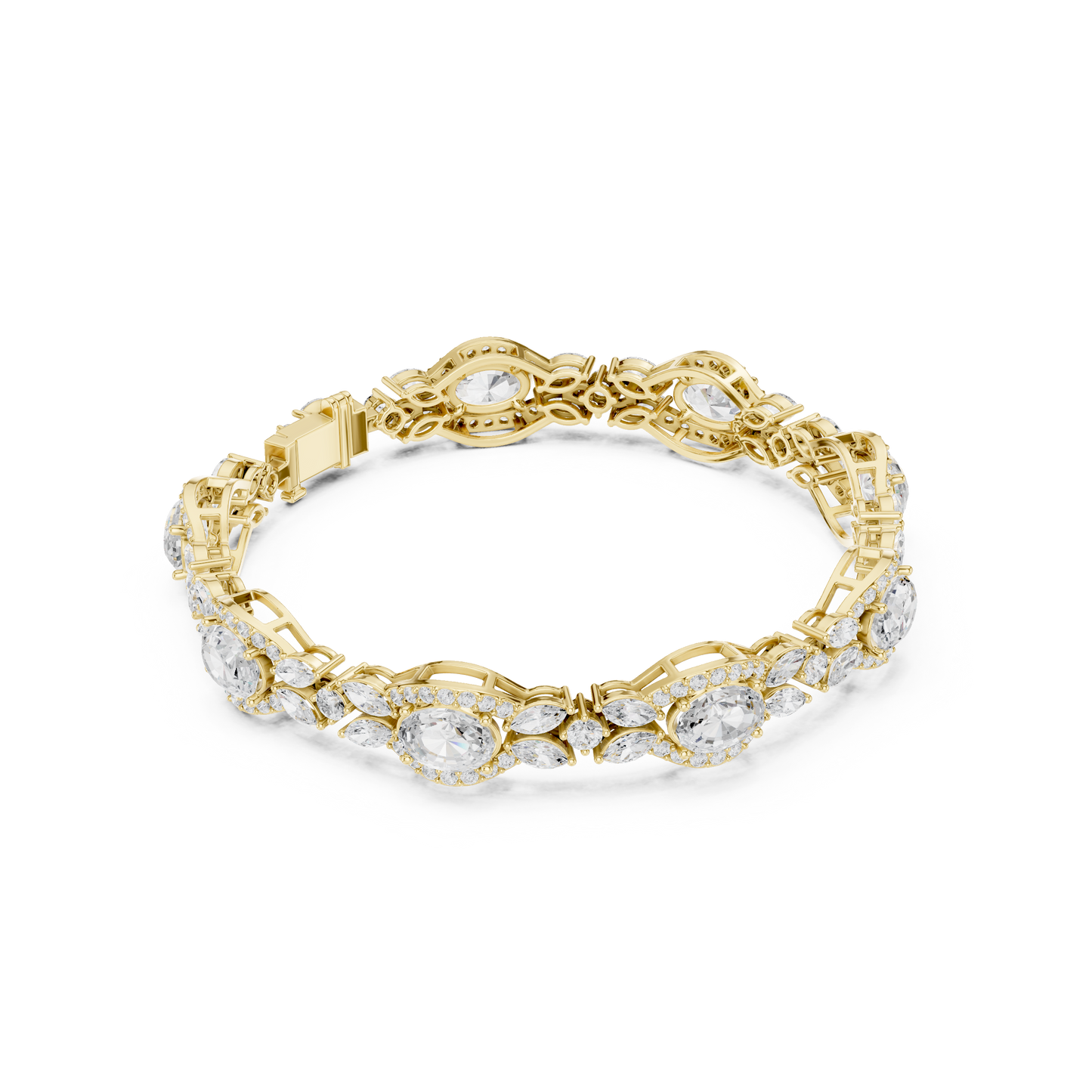 10.78CTW Oval & Marquise Diamond Halo Link Bracelet - Yellow Gold