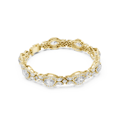 10.78CTW Oval & Marquise Diamond Halo Link Bracelet - Yellow Gold