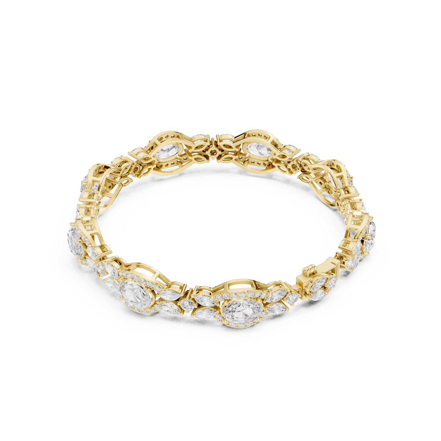 10.78CTW Oval & Marquise Diamond Halo Link Bracelet - Yellow Gold