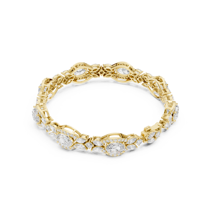 10.78CTW Oval & Marquise Diamond Halo Link Bracelet - Yellow Gold