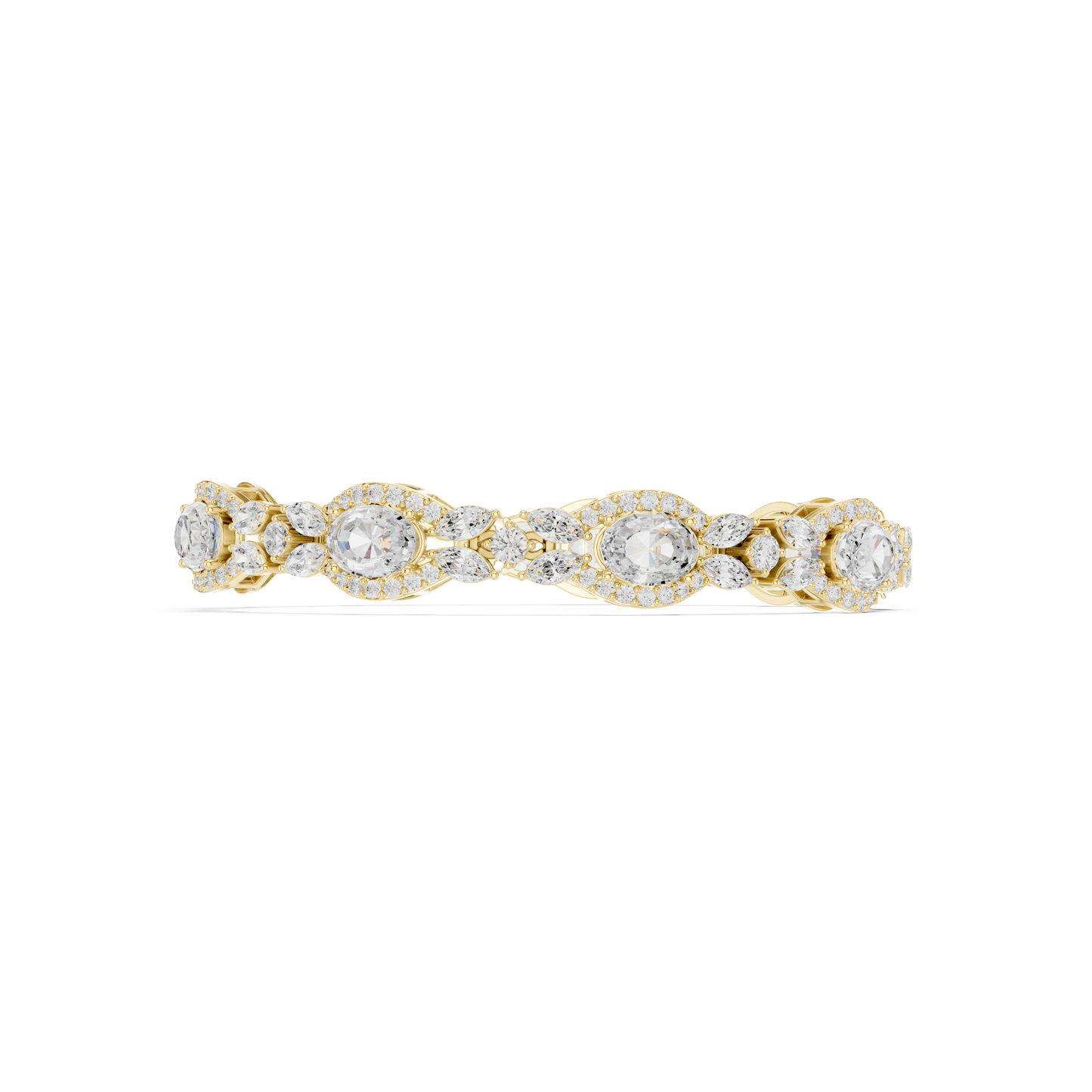 10.78CTW Oval & Marquise Diamond Halo Link Bracelet - Yellow Gold