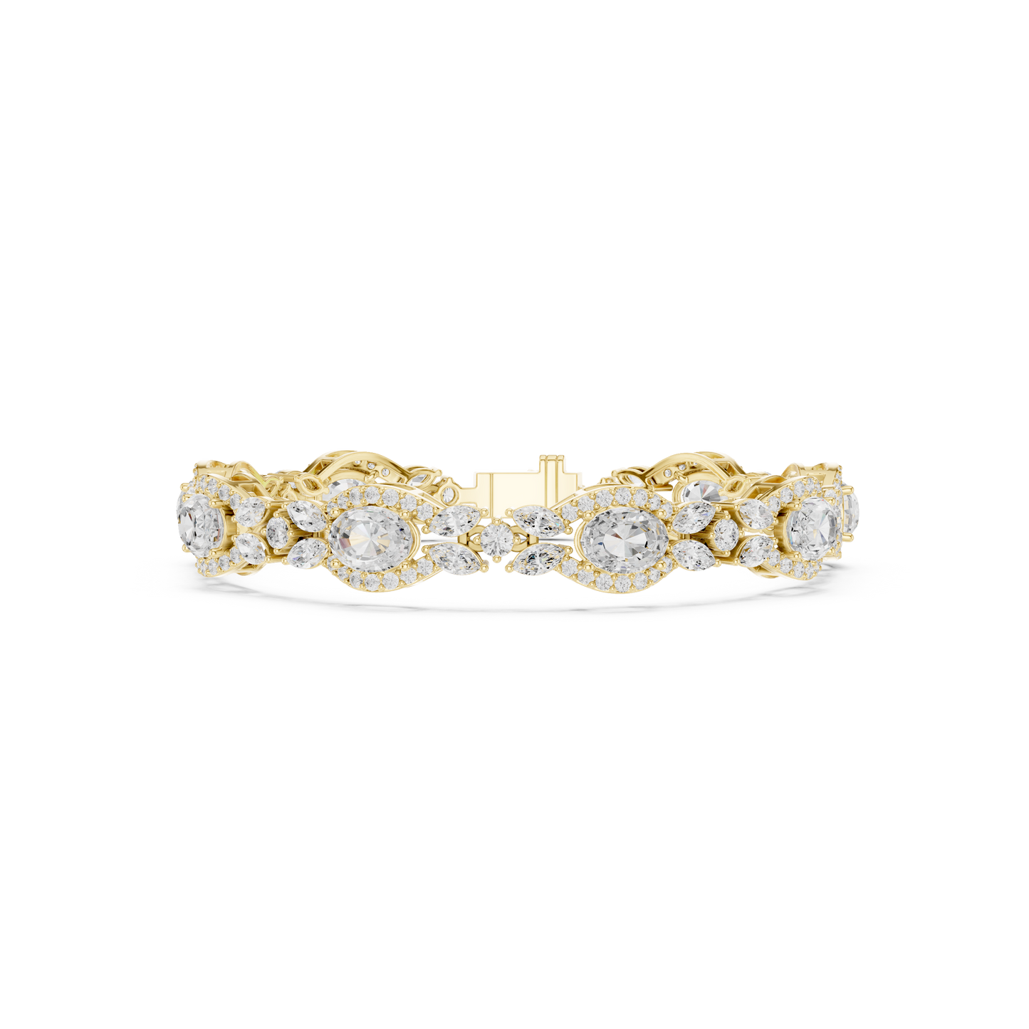 10.78CTW Oval & Marquise Diamond Halo Link Bracelet - Yellow Gold
