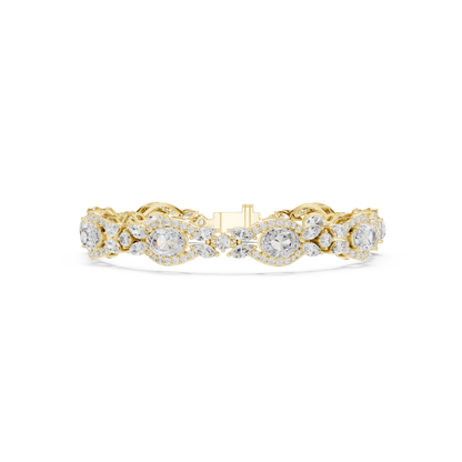 10.78CTW Oval & Marquise Diamond Halo Link Bracelet - Yellow Gold