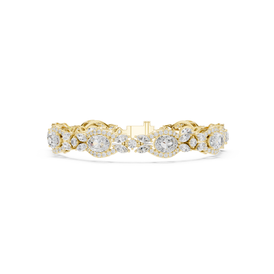 10.78CTW Oval & Marquise Diamond Halo Link Bracelet - Yellow Gold
