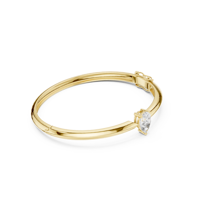 1.97CTW Pear Cut Solitaire Diamond Tapered Bangle - Yellow Gold