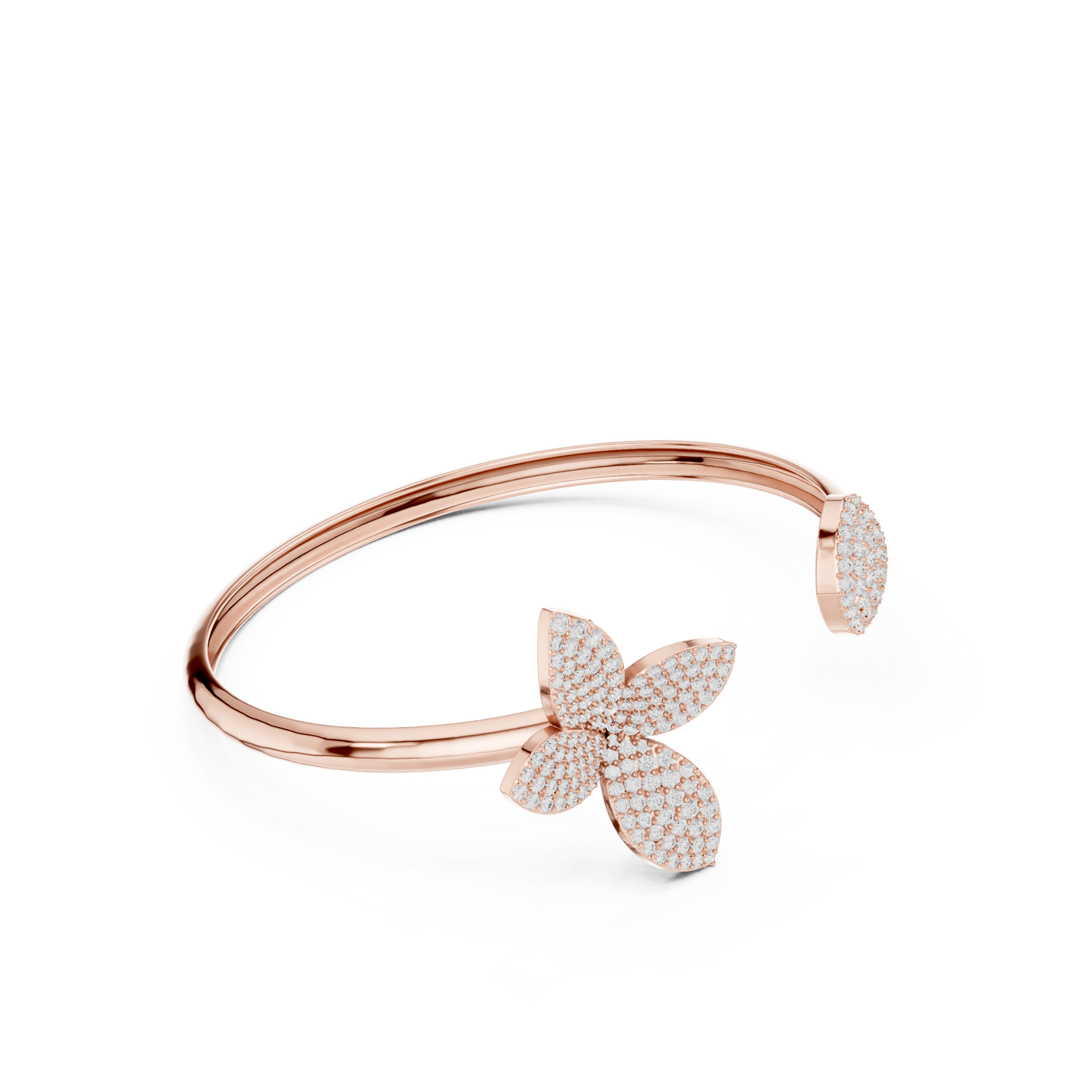1.55CTW Diamond Butterfly Open Cuff Bangle Bracelet - Yellow Gold