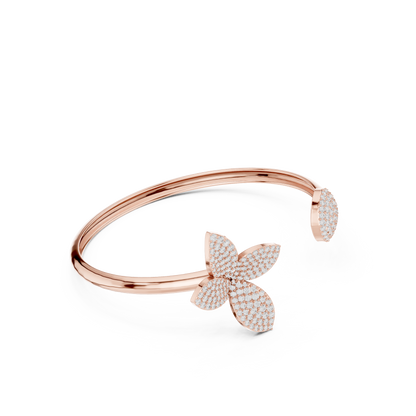 1.55CTW Diamond Butterfly Open Cuff Bangle Bracelet - Yellow Gold