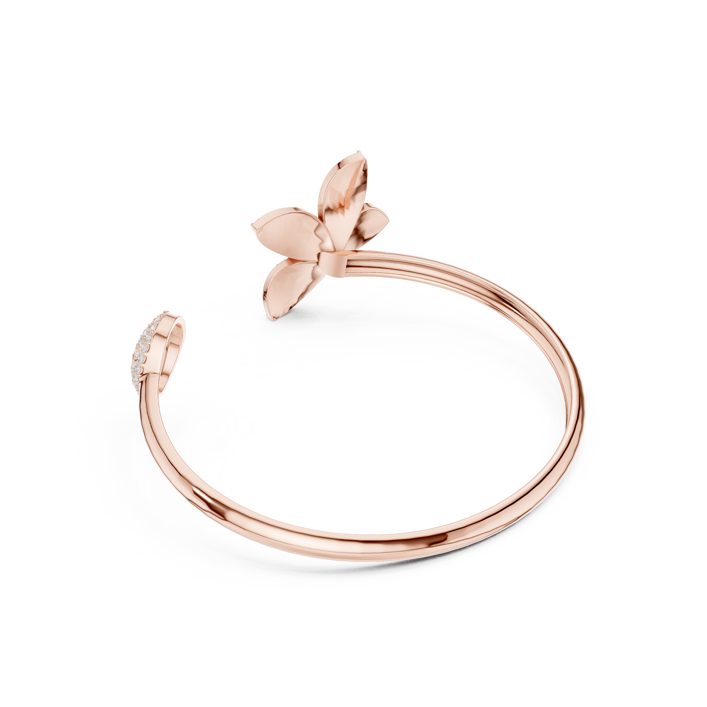 1.55CTW Diamond Butterfly Open Cuff Bangle Bracelet - Yellow Gold