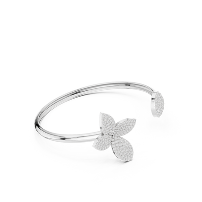 1.55CTW Diamond Butterfly Open Cuff Bangle Bracelet - Yellow Gold