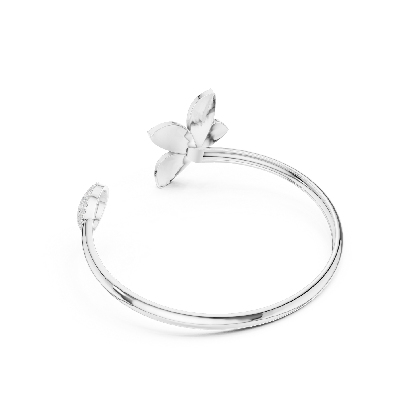 1.55CTW Diamond Butterfly Open Cuff Bangle Bracelet - Yellow Gold
