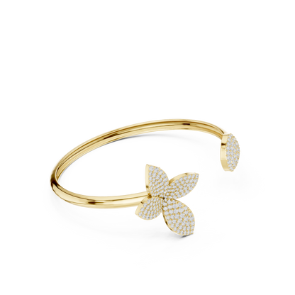 1.55CTW Diamond Butterfly Open Cuff Bangle Bracelet - Yellow Gold
