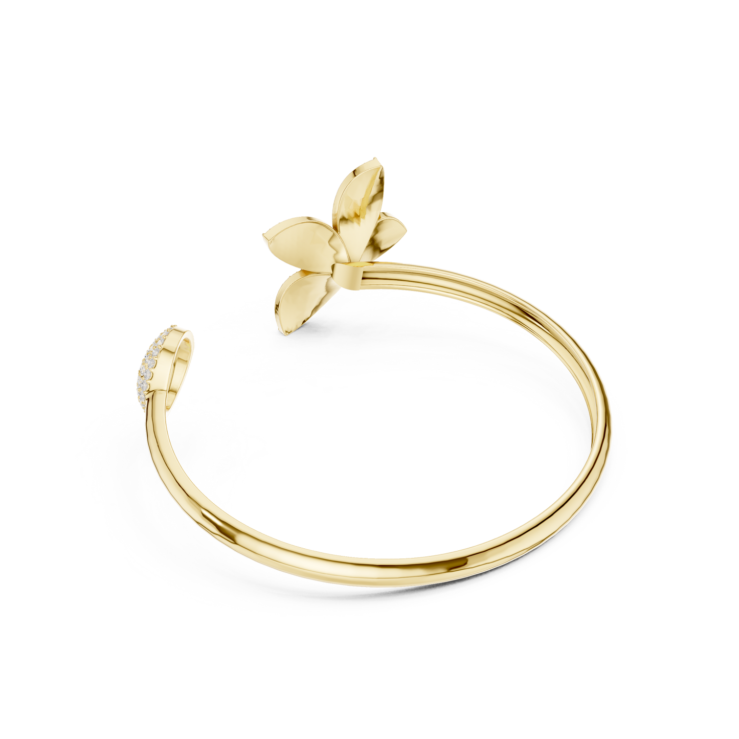 1.55CTW Diamond Butterfly Open Cuff Bangle Bracelet - Yellow Gold