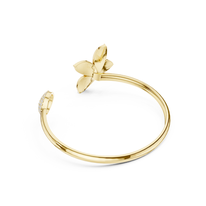 1.55CTW Diamond Butterfly Open Cuff Bangle Bracelet - Yellow Gold