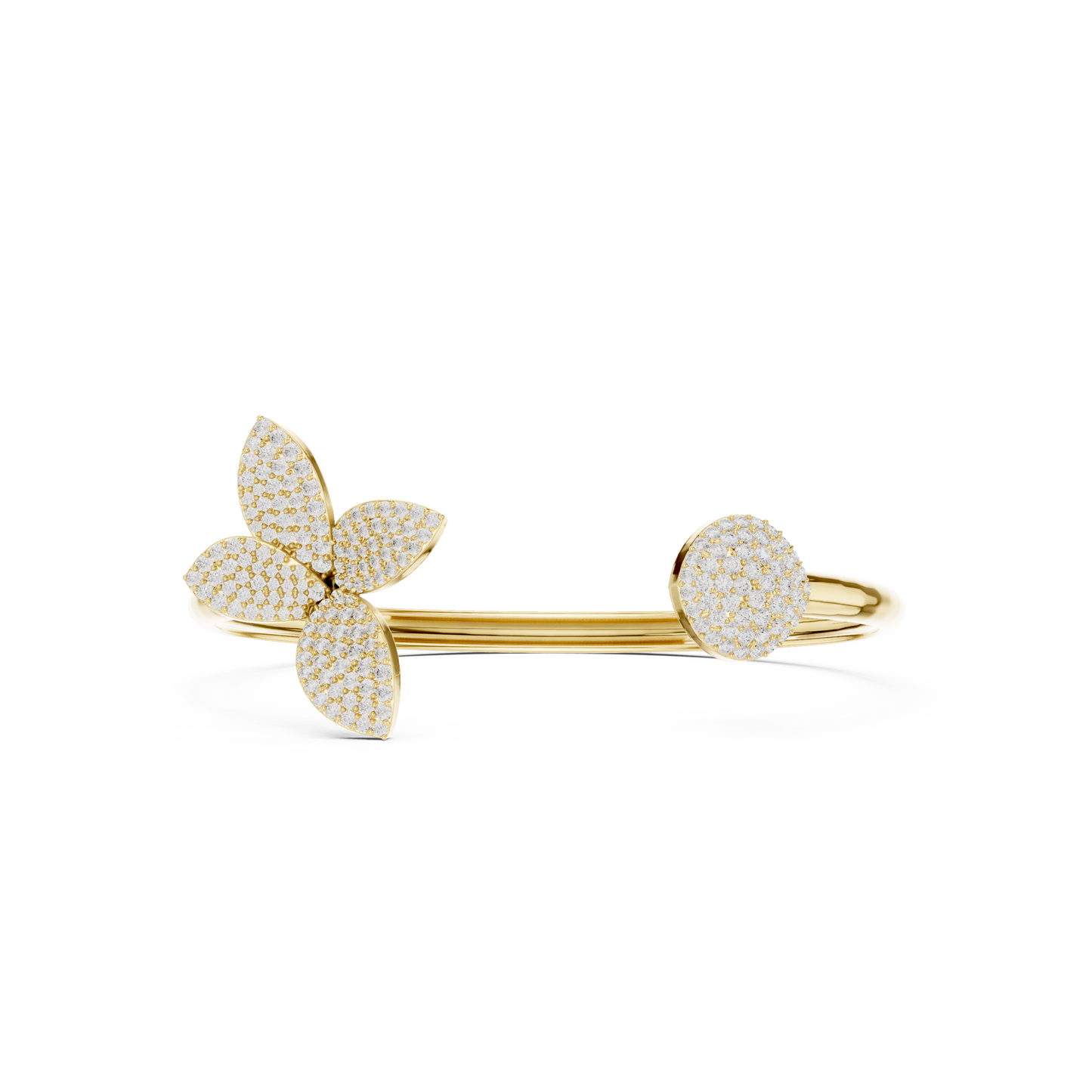1.55CTW Diamond Butterfly Open Cuff Bangle Bracelet - Yellow Gold